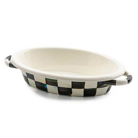 Mackenzie Childs Courtly Check Enamel Gratin Baking Dish Pan Oval Small NEW - Picture 1 of 5